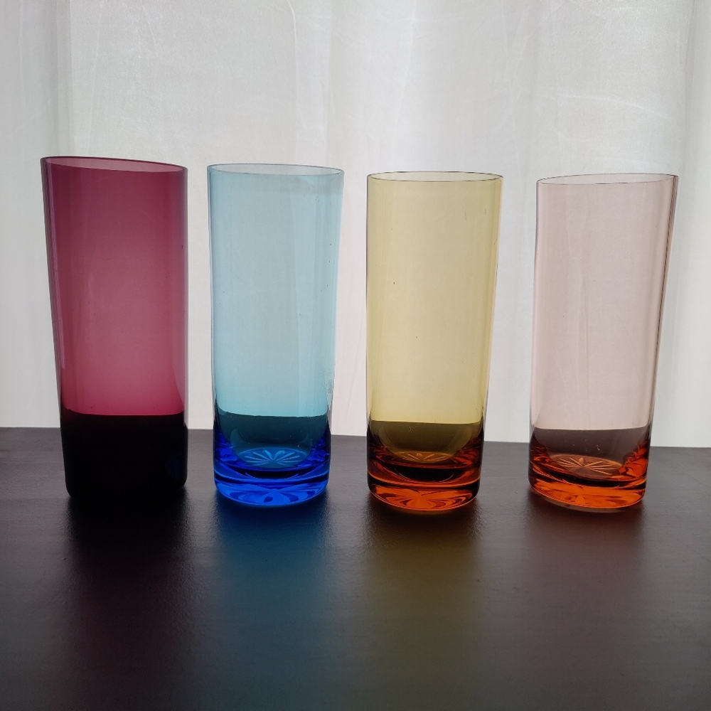 4 highball tumblers | heavy bottomed| multi coloured | unbranded